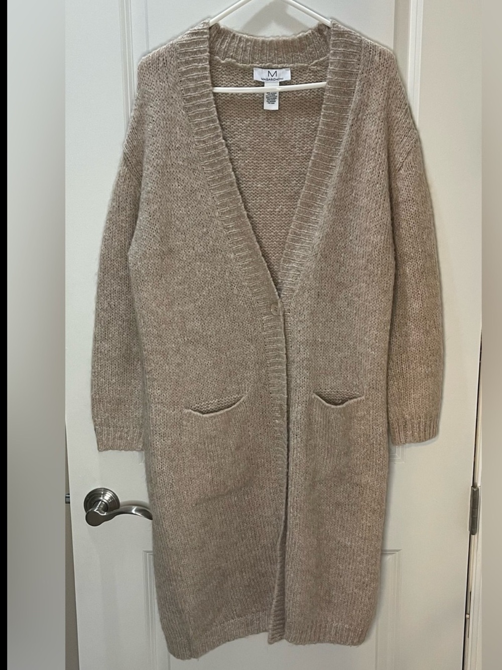 Magaschoni Beige Alpaca Blend Long Ribbed Button-Front Cardigan M